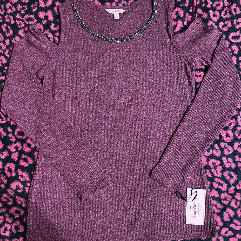 Dark Purple Cold Shoulder Juicy Couture Top with Beaded Neckline